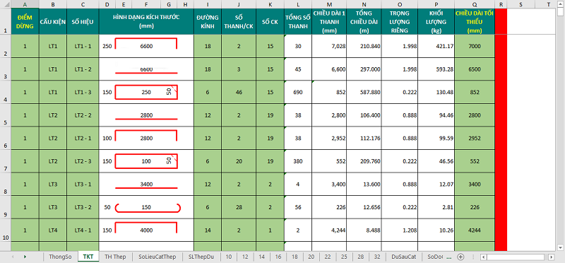 Một số phần mềm bảng Excel thống kê thép với 42 hình dạng thép dành cho kỹ sư